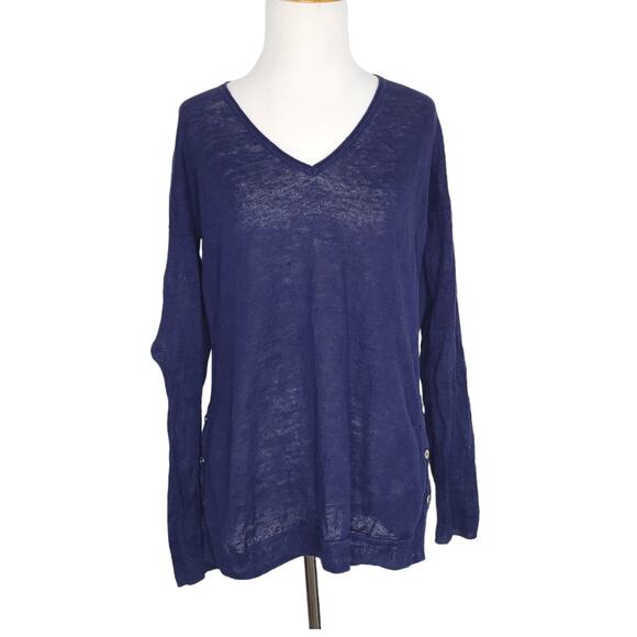 Lilly Pulitzer Liesel Sweater Linen Navy Lightweight Button Sides Women Small - Picture 2 of 13